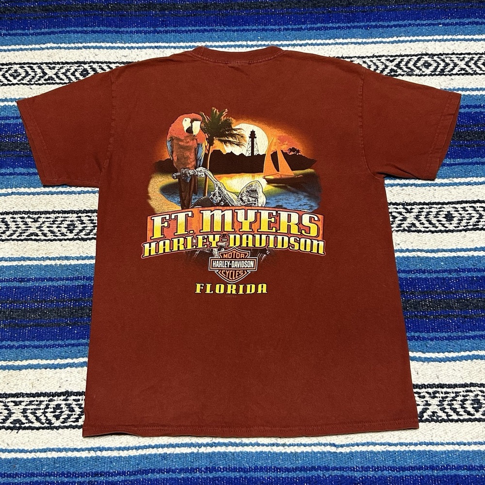 Harley Davidson Men's Large T Shirt Ft Myers Florida Parrot Motorcycle Tee 2012